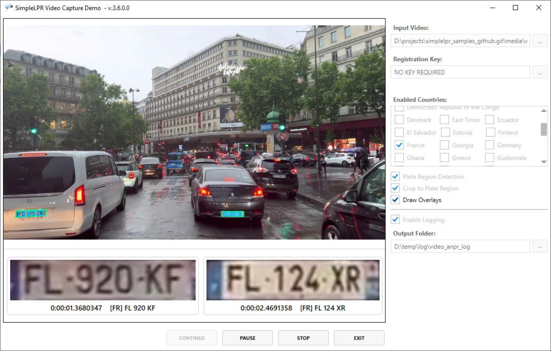 SimpleLPR license plate recognition software detecting plates in video